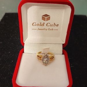 Goldtone Overlay Ring with Aquamarine Stone